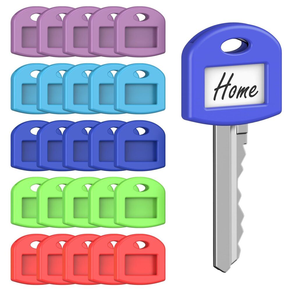 4214 25 Pcs Key Covers Caps, 1" Key Identifiers with Labels, Soft Stretchy